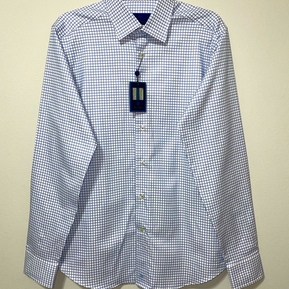David Donahue white and blue checkered Shirt. Size 15.5 34/35 Slim - Picture 3 of 3